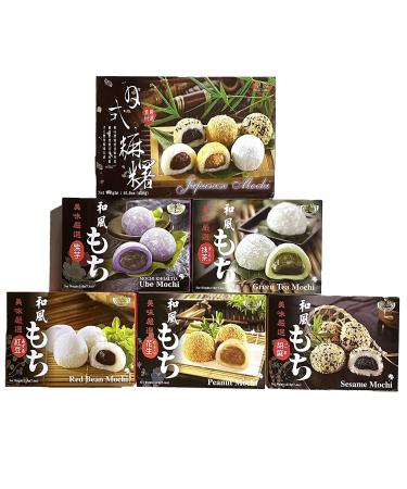 Japanese Rice Cake Mochi Daifuku – 6 Variety Pack 45 Count Mochi Red Bean, Sesame, Peanut Ube, Green Tea, Mixed Assorted Flavor Sweet Desserts, Rice Cakes, Gift Unha’s Asian Snack