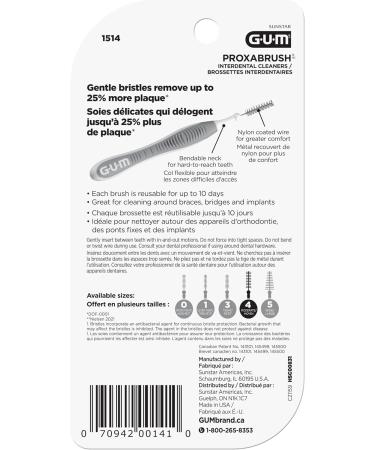 GUM Proxabrush Go-Betweens Reusable Interdental Cleaners Antibacterial Bristles Protective Travel Cap 1514D Yellow Size 4 Moderate 8 Count Moderate 1 count (Pack of 8) Yellow - Buy Online on GoSupps.com