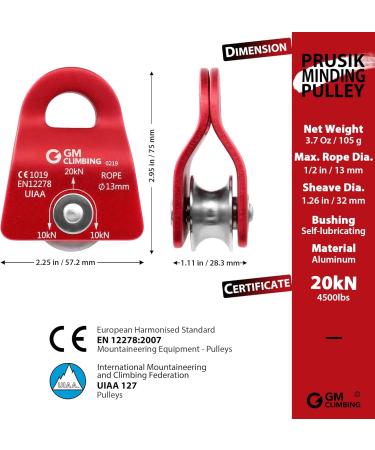 GM CLIMBING 20kN Micro Prusik Minding Pulley 1/2 CE UIAA Certified Red - Pack of 2 - Buy Online on GoSupps.com