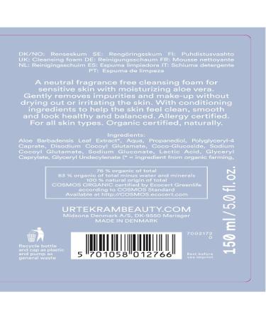 Midsona Denmark Urtekram odorless cleansing foam with moisturizing aloe vera for sensitive skin Find Balance vegan and natural 150 ml - Buy Online on GoSupps.com