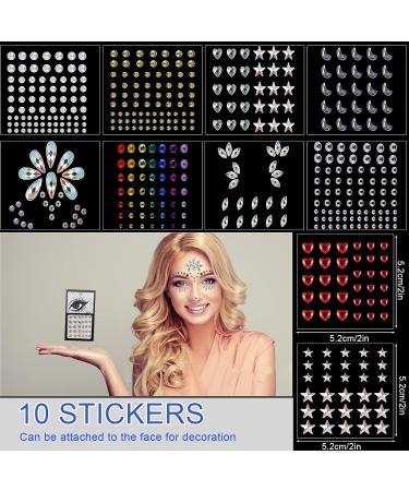 10 Blatter Glitzer Steine - Self-Adhesive Rhinestones for Face & Nail Art | Festival Accessories for Girls & Women - Buy Online on GoSupps.com