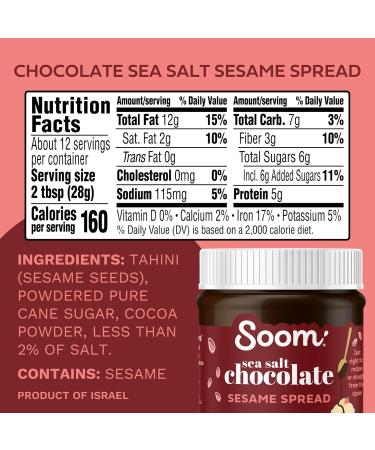 Soom Foods Dark Chocolate Sea Salt Tahini Spread 12oz (Pack of 2) - Silky Smooth Texture for Baking, Desserts, Hummus - Vegan, Nut-Free, Gluten-Free - Buy Online on GoSupps.com