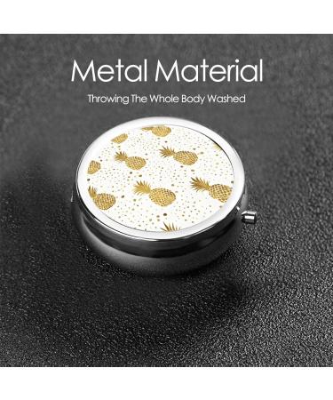 Gold Glitter Pineapples Round Pill Box - 3 Compartment Mini Travel Organizer for Vitamins & Medications - Buy Online on GoSupps.com