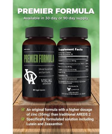 Visual Advantage Premier Formula for Eye Health - Three Month Supply - Developed for Age Related Macular Support (AMD) - Only 1 Pill Per Day - Buy Online on GoSupps.com