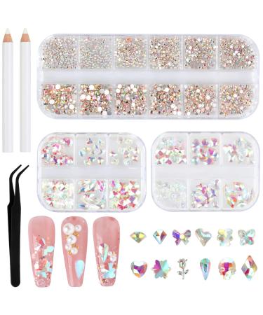 Nail Gems 1560pcs Tikplus 18 Styles Flat Back Nail Rhinestones with Pick Up Tweezer and Picker Dotting Pen AB Nail Crystals and Gemstones Stick On Gems for Nail Art Craft Face Teeth Nail Gem 01