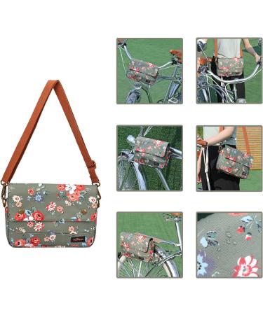 Tourbn Waterproof Canvas Bicycle Handlebar Bag - Floral Green Pattern | 25x18x6cm - Durable & Stylish Bike Accessories - Buy Online on GoSupps.com