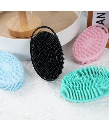 2 PC Oval Silicone Exfoliating Body Scrubber & Shampoo Brush - Soft Silicone Loofah for Sensitive Skin - Shower Hair Scalp Massager - Easy to Clean - Black & Pink - Buy Online on GoSupps.com