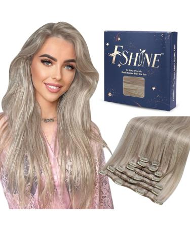FSHINE REAL HAIR Extensions Clip 45cm 18 -inch 120g 7pcs dirty blonde highlights bleaching blonde hair extensions clip in real hair remy clip in hair extension Eechthaar Extensions #18P613 2.3 clip #18p613 45cm