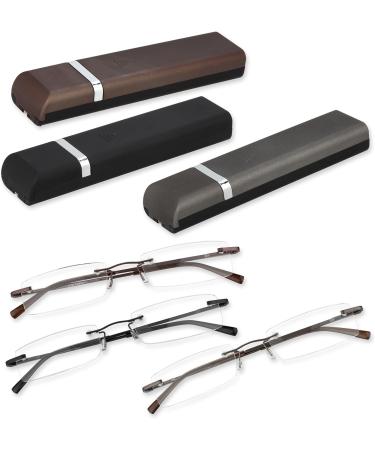 Cadenis Borderless Reading Glasses | Stainless Steel Frame +1.00 to +3.00 Diopters | Stylish ETUI Brown Case | International Shipping Available - Buy Online on GoSupps.com
