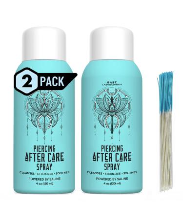 Base Labs Piercing Aftercare Spray Kit | Nose & Ear Piercing Cleaner Kit | Saline Solution for Piercings - 8 oz Total Piercing Aftercare Spray - Piercing Keloid & Bump Treatment (2 x 4oz) &1 PK (70CT)