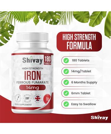 Iron 14mg Tablets | 180 Vegan Tablets - 6 Month Supply | High Strength Ferrous Fumarate Supplement | for Tiredness & Fatigue | Made in The UK by Shivay Herbals - Buy Online on GoSupps.com