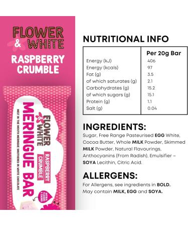 Flower & White Raspberry Crumble Meringue Bar | 95 calories per bar | Have On The Go | Low Calorie | Vegetarian and gluten-free | Fairtrade and 100% plastic-free | No additives or preservatives - Buy Online on GoSupps.com