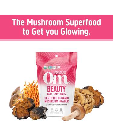 Om Mushroom Beauty Blend Powder - Superfood Supplement for Hair, Skin & Nails | 3.5 oz | Chaga, Cordyceps, Maitake - Buy Online on GoSupps.com