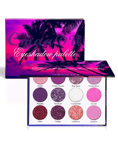 Eyeshadow Palette Matte and Shimmer Professional 12 Colors High Pigmented Eye Makeup Glitter Eye Shadow Powder Makeup Palette Pink-purple Long Lasting Waterproof Eye Shadow