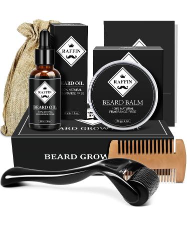 Beard Growth Kit - Derma Roller for Beard Growth, Beard Kit with Beard Roller, Beard Growth Oil, Beard Balm, Beard Comb, Patchy Beard Growth - Fathers Gifts for Dad - Gifts for Men Husband Boyfriend