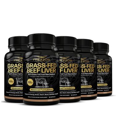 FREZZOR New Zealand 100% Live-Grass-Fed Beef Liver 900 Capsules Supports Energy Production Detoxification Digestion Immunity and Full Body Wellness Non-GMO 3000mg