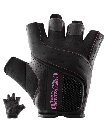 Contraband Pink Label 5137 Women's Padded Weight Lifting and Rowing Gloves w/ Grip-Lock Padding (Pair) - Machine Washable Fingerless Workout Gloves Designed Specifically for Women Black Medium