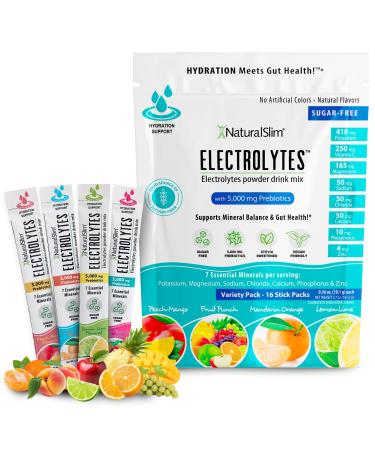 NaturalSlim Hydration & Energy Drink Mix with Prebiotics Gut Health Support Electrolytes Powder Packets Sugar-Free Electrolytes 16 Stick Packs Variety Pack Variety Pack. 5.7 Ounce (Pack of 1)
