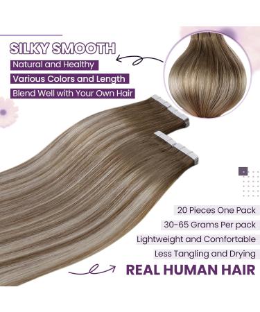Laavoo Ombre Brown Tape-In Extensions | Remy Human Hair 60cm | Light Brown to Platinum Blonde #8/60/8 | 20pcs 50g - Buy Online on GoSupps.com