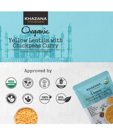 Khazana Organic Ready to Eat Indian Meals - Yellow Lentils & Chickpea Curry (6-Pack) | Non-GMO, Vegan, Gluten Free, Kosher - Buy Online on GoSupps.com