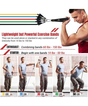 COFOF Resistance Bands Set with Handles - Workout & Fitness Bands (10lbs-150lbs) - Perfect for Physical Therapy and Home Gym Workouts - Buy Online on GoSupps.com