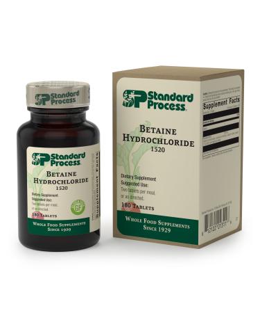 Standard Process - Betaine Hydrochloride - Gluten Free Digestive Supplement Enhances Calcium Iron and Vitamin B12 Absorption Supports Protein Digestion and Gastrointestinal Function - 180 Tablets