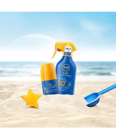 NIVEA Sun Kids Protection & Care 5in1 LSF 50+ Spray - Waterproof Sunscreen with Organic Almond Oil for Sensitive Skin (250 ml) - Buy Online on GoSupps.com