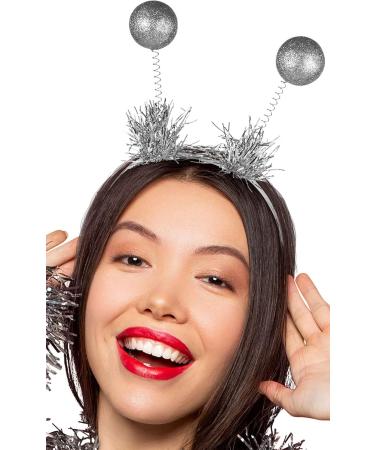 Balinco Alien Hairband Silver with 2 Round Balls & Glitter Effect | Headband | Disco Queen Headband | Hair Accessories | Headband | Headwear | Carnival Halloween Party Costume for Women & Men - Buy Online on GoSupps.com