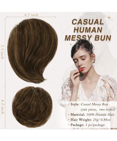 Ruwiss Long Thin Tousled Updo Bun - Real Hair Scrunchy Extension for Women in Golden Chestnut & Light Golden Blonde - 25g Hair Tie - Buy Online on GoSupps.com