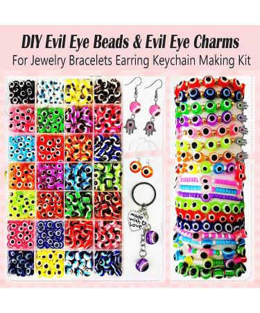 3209pcs Evil Eye Beads Jewelry Making Kit - 28 Styles, 8mm Flat Round Charms, 3mm Glass Seed Beads - DIY Bracelet Necklace Earring Making - 28 Colors - Buy Online on GoSupps.com