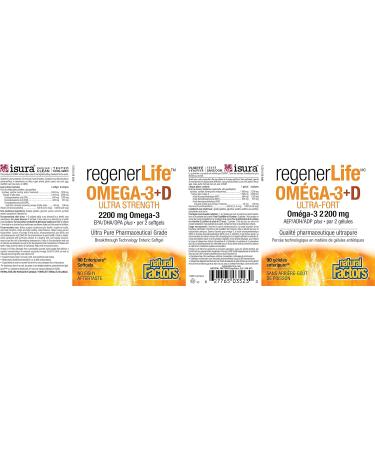 Natural Factors Regenerlife Omega-3+D Ultra Strength 90 Enteripure Softgels High-potency Omega-3 with Vitamin D3 for Immune Cardio and Cognitive Support - Buy Online on GoSupps.com