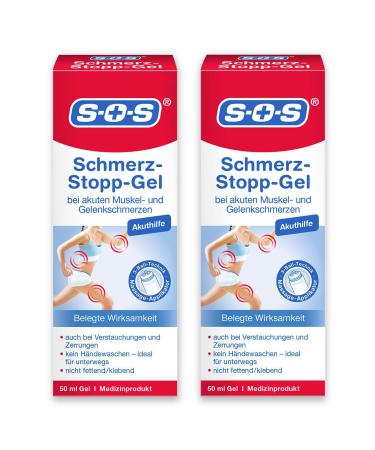 SOS pain-stop gel pain gel for the fast relief of muscle pain joint pain and post-traumatic pain with massage applicator and cold-warm effect 2 x 50 ml gel 50 ml (2-pack)
