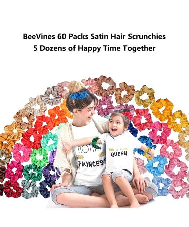 60 Pack Satin Silk Hair Scrunchies for Women & Teens - Silky Curly Hair Accessories - Girls Birthday & Christmas Gift - Premium Quality - Buy Online on GoSupps.com