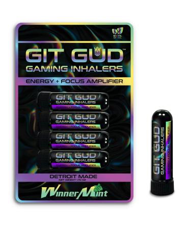 GIT GUD Gaming Vapor Inhaler | Energy + Focus Amplifier for Esports Athlete Gamer | Stimulating Aromatherapy Scent | Portable Pre Workout Performance Disposable | WinnerMint (4 Pack)