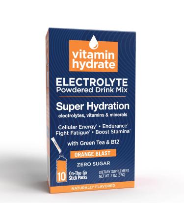 Vitamin Hydrate Electrolyte Powdered Drink Mix Super Hydration Boost Stamina & Fight Fatigue Bursting with Electrolytes Vitamins & Minerals 0 Sugar Orange Blast 10 Stick Packs