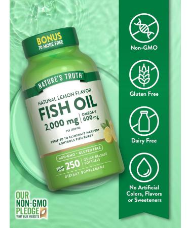 Nature's Truth Fish Oil 2000 mg | 600 mg Omega 3 | 250 Softgels | Natural Lemon Flavor | Non-GMO and Gluten Free Supplement - Buy Online on GoSupps.com