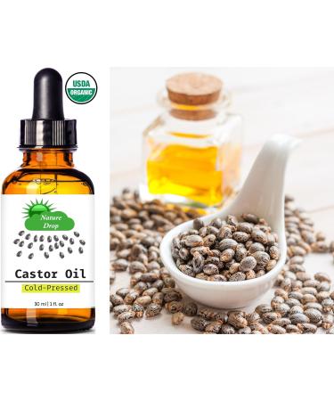 Nature Drops Organic Castor Oil - 100% Pure Cold Pressed USDA Certified for Hair Eyelashes & Skin | Triple Filtered & Hexane Free - Buy Online on GoSupps.com