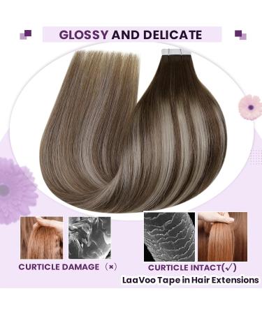 Laavoo Ombre Brown Real Hair Tape Extensions - Balayage Brown to Light Brown & Light Blond Remy 50cm 20pcs #3/8/24 - Premium Quality Hair Enhancements - Buy Online on GoSupps.com