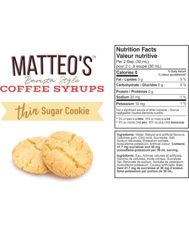 Matteo's Barista Style Sugar-Free Coffee Syrup Sugar Cookie Flavor Zero Calories and Sugar Keto Friendly Ideal for Lattes Cappuccinos Espresso Americano Indulgent Taste 25.4 Oz 1-Pack 750 ml (Pack of 1) - Buy Online on GoSupps.com