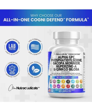 Brain Boost Supplement - Alpha GPC Choline 300mg, Phosphatidylserine 3000mg, Bacopa Monnieri 6000mg, Ginkgo Biloba 2000mg, Huperzine A 400mcg with L-Theanine, Uridine, Lions Mane, Cats Claw, NAC, Vitamin C, B, D, E - Made in USA - Buy Online on GoSupps.com