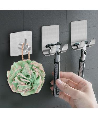 CGBE 4-Piece Stainless Steel Razor Holder & Towel Hooks Set - No Drilling Self-Adhesive Bathroom Organizer - Silver - Buy Online on GoSupps.com
