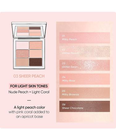 AMUSE Eye Vegan Sheer Palette - 6 Color Eyeshadow Matt Shimmery Sheer Glitter Shades - K-Beauty Natural Makeup - 03 Sheer Peach - Buy Online on GoSupps.com