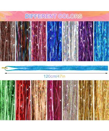 Xinzistar 14 Colors 2800 Strands Hair Tinsel Extension Kit Holographic Sparkle Hair Glitter Strands Rainbow Coloured Hair Extensions Fairy Dazzle Hair Extension for Festival Women Girls Kids Party - Buy Online on GoSupps.com