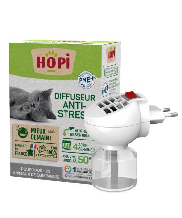 HOPI Anti-Stress Diffuser for Cats Dogs Rabbits Rodents 45 ML 1 Refill Included Natural Plant Extracts Valerian and Lavandin Promotes Calm and Well-being Formulated in France