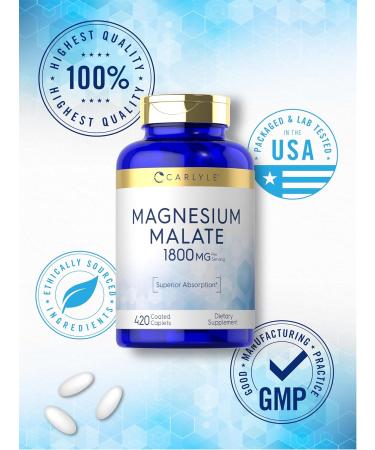 Carlyle Magnesium Malate | 1800mg | 420 Coated Caplets | Vegetarian Non-GMO Gluten Free Supplement - Buy Online on GoSupps.com