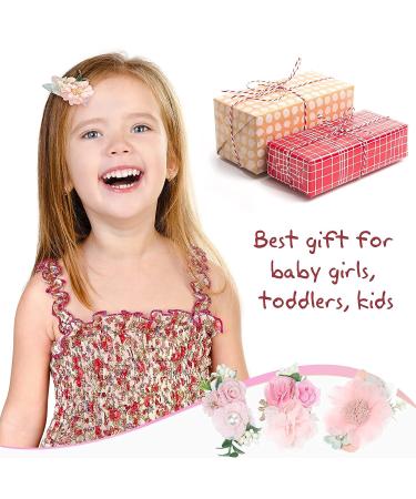 9-Piece Retro Style Flower Clips Hair Accessories for Girls - Pink Hair Bows Barrettes for Baby Toddler Teen Gifts - Buy Online on GoSupps.com