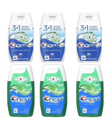 Crest Scope Whitening Toothpaste Set: Crest Complete Whitening Scope Crest Tartar Control Toothpaste 3-in-1 Crest Whitening Liquid Gel Toothpaste 4.6 Ounce Each with eBooklet (Set of 7 Items)
