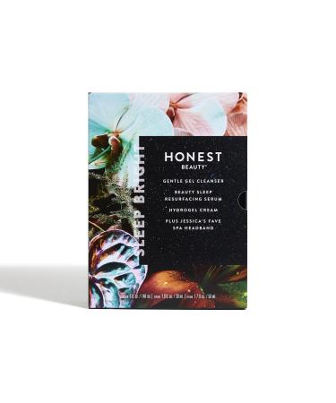 Honest Beauty Sleep Bright 3 Step Night Routine Kit | Full size Gentle Gel Cleanser, Beauty Sleep Resurfacing Serum & Hydrogel | Includes bonus spa headband