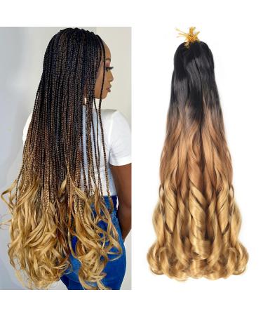Ainimiu French Curly Braiding Hair 22 Inch 8 Packs - Pre Stretched Bouncy Braiding Hair- Loose Wavy Braiding Hair Synthetic Hair Extensions for Black Women 22 Inch(pack of 8) 1B/30/27