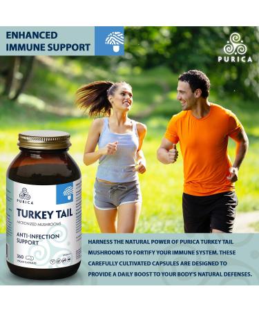 PURICA Organic Turkey Tail Mushroom 360 Capsules - Potent Antioxidant Coriolus Supplement for Overall Wellness 360 count (Pack of 1) - Buy Online on GoSupps.com
